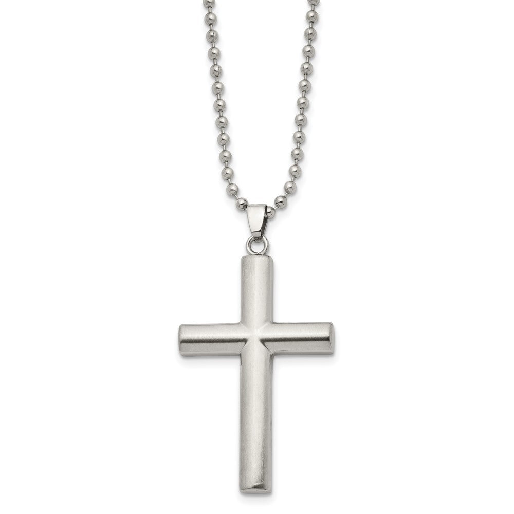 Alternate view of the Men's Stainless Steel Brushed Domed Cross Necklace, 22 Inch by The Black Bow Jewelry Co.