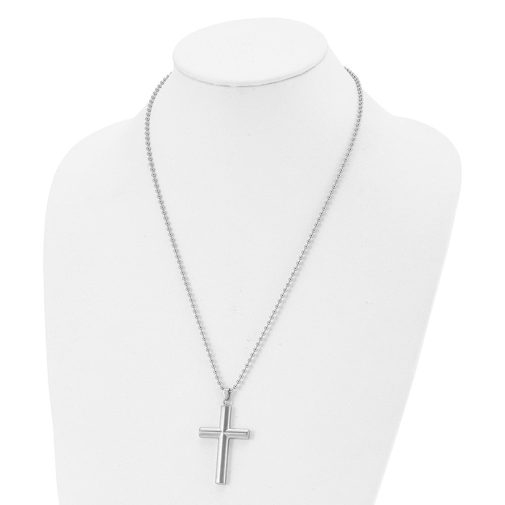 Alternate view of the Men's Stainless Steel Brushed Domed Cross Necklace, 22 Inch by The Black Bow Jewelry Co.