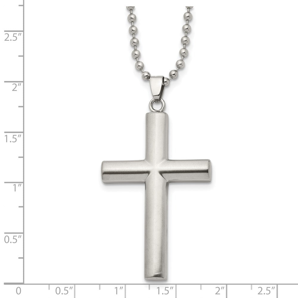 Alternate view of the Men's Stainless Steel Brushed Domed Cross Necklace, 22 Inch by The Black Bow Jewelry Co.