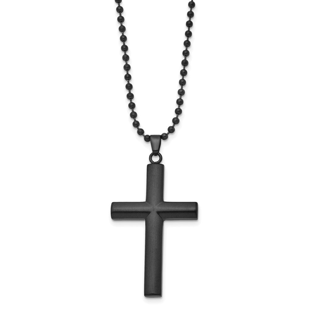 Alternate view of the Men's Black Plated Stainless Steel Brushed Domed Cross Necklace, 24 In by The Black Bow Jewelry Co.