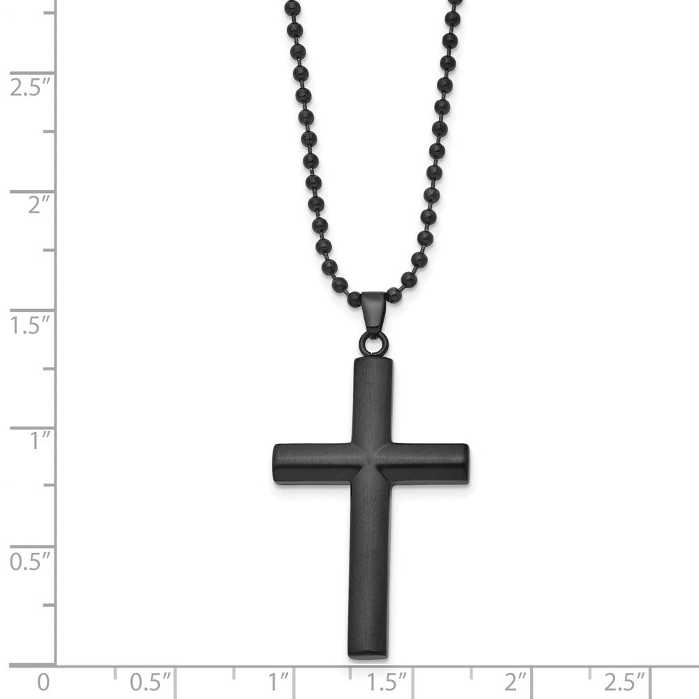 Alternate view of the Men's Black Plated Stainless Steel Brushed Domed Cross Necklace, 24 In by The Black Bow Jewelry Co.