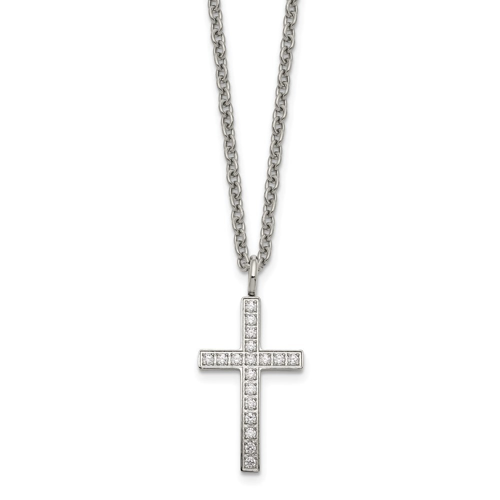 Women's Stainless Steel & CZ Cross Necklace, 20 Inch, Item N23152 by The Black Bow Jewelry Co.