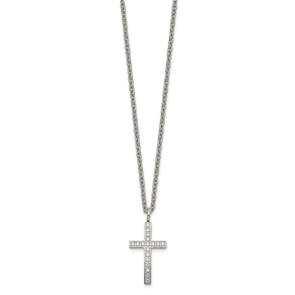 Alternate view of the Women's Stainless Steel & CZ Cross Necklace, 20 Inch by The Black Bow Jewelry Co.