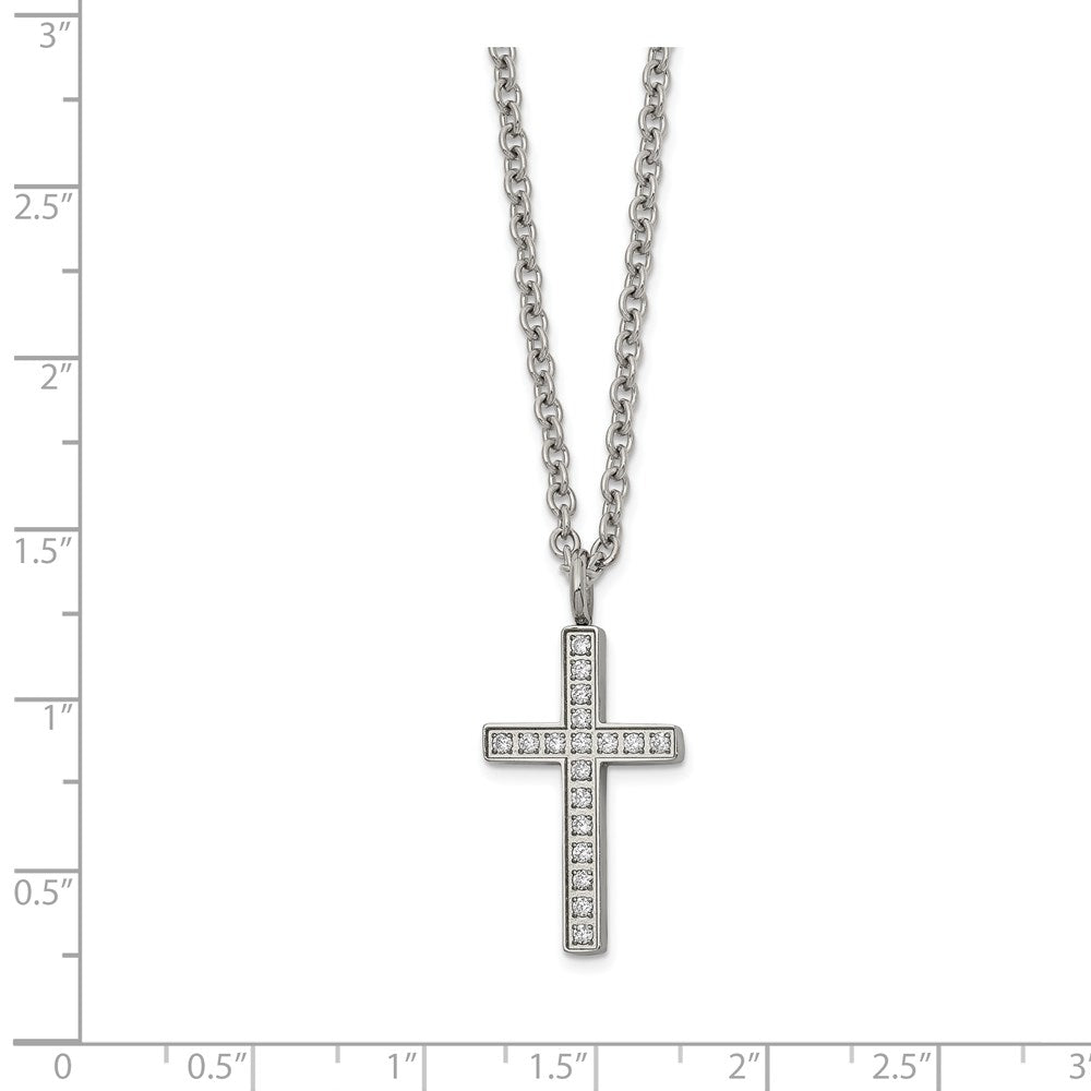 Alternate view of the Women's Stainless Steel & CZ Cross Necklace, 20 Inch by The Black Bow Jewelry Co.