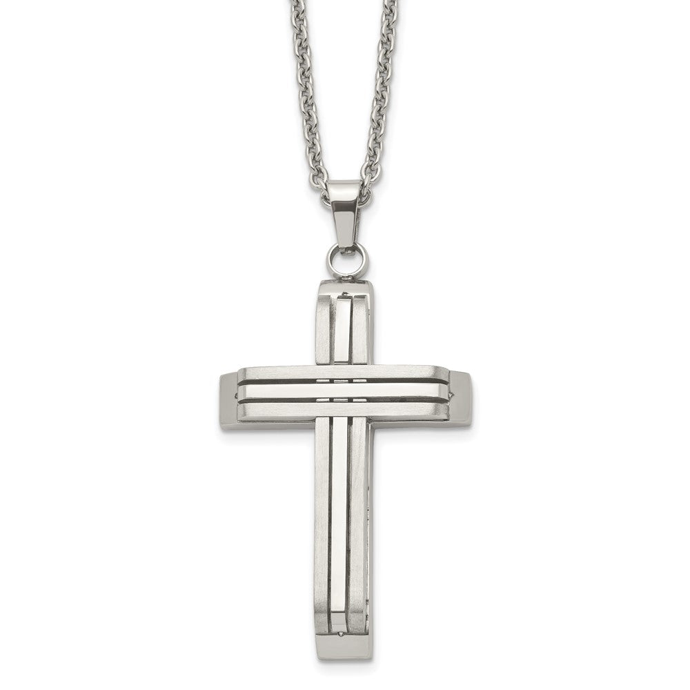 Men's Stainless Steel Brushed & Polished Bar Cross Necklace, 22 Inch, Item N23155 by The Black Bow Jewelry Co.