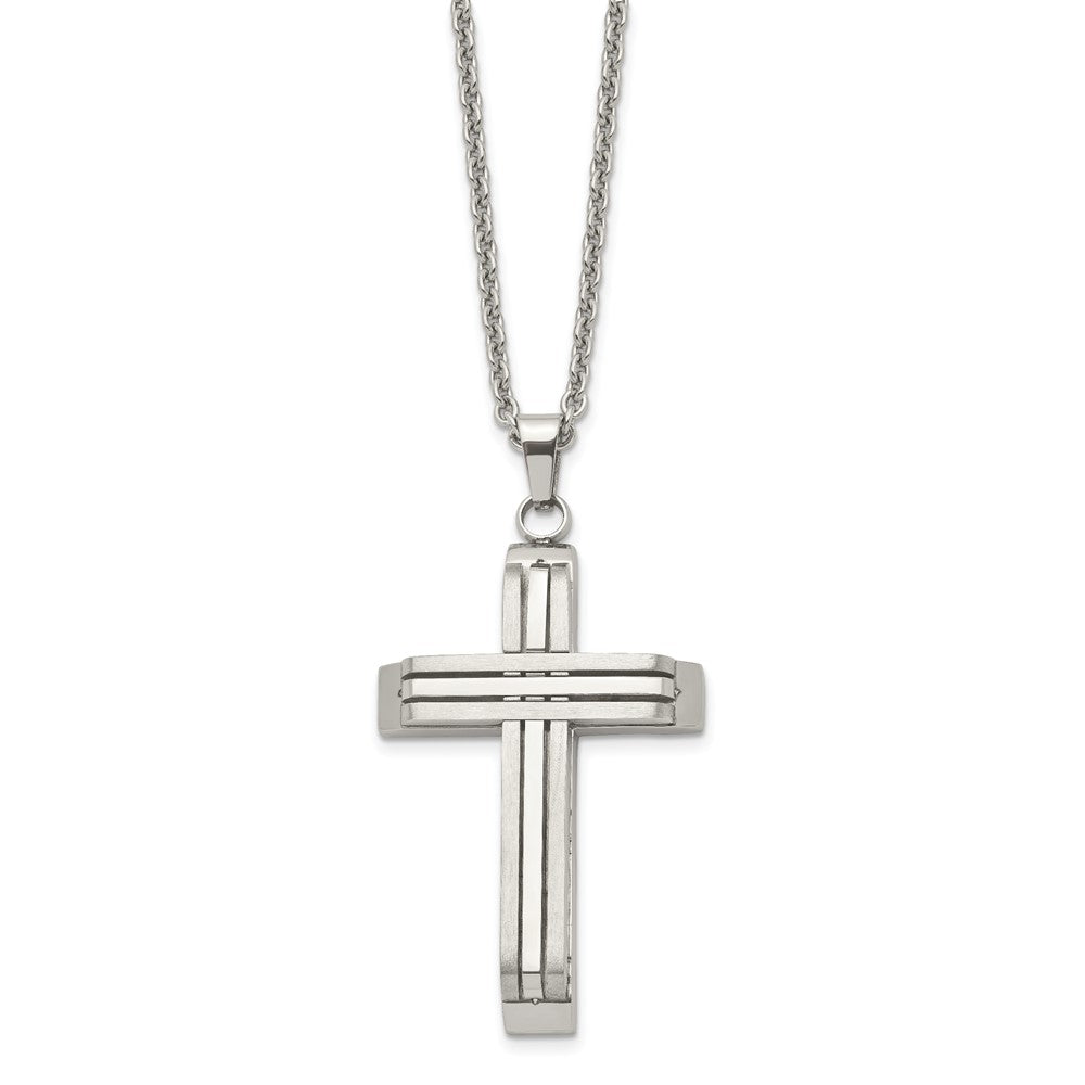 Alternate view of the Men's Stainless Steel Brushed & Polished Bar Cross Necklace, 22 Inch by The Black Bow Jewelry Co.