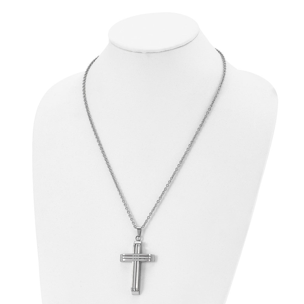 Alternate view of the Men's Stainless Steel Brushed & Polished Bar Cross Necklace, 22 Inch by The Black Bow Jewelry Co.