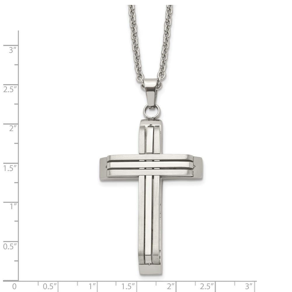 Alternate view of the Men's Stainless Steel Brushed & Polished Bar Cross Necklace, 22 Inch by The Black Bow Jewelry Co.