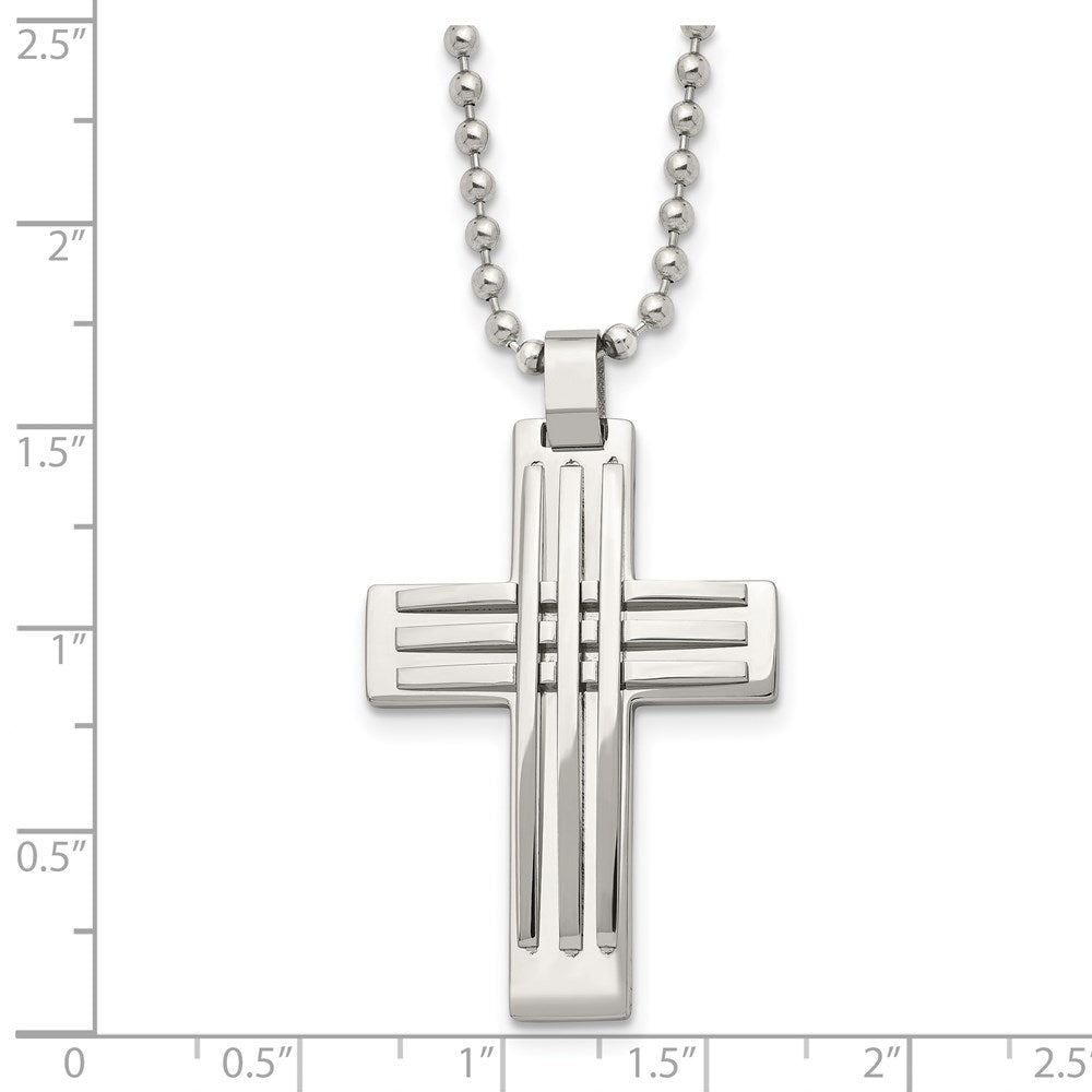 Alternate view of the Men's Stainless Steel Polished Bar Cross Necklace, 22 Inch by The Black Bow Jewelry Co.