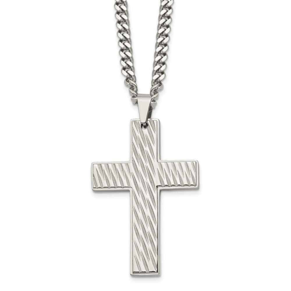 Men's Stainless Steel Large Textured Cross Necklace, 24 Inch, Item N23157 by The Black Bow Jewelry Co.