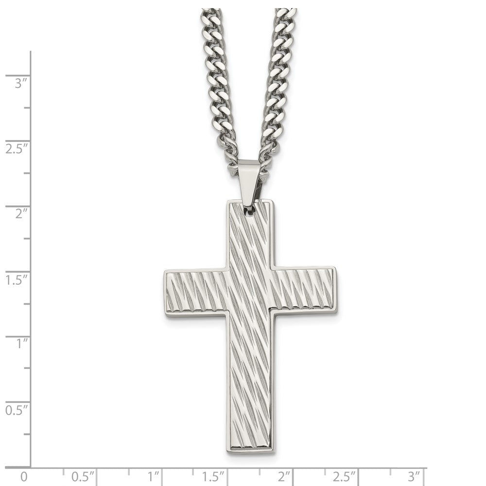 Alternate view of the Men's Stainless Steel Large Textured Cross Necklace, 24 Inch by The Black Bow Jewelry Co.