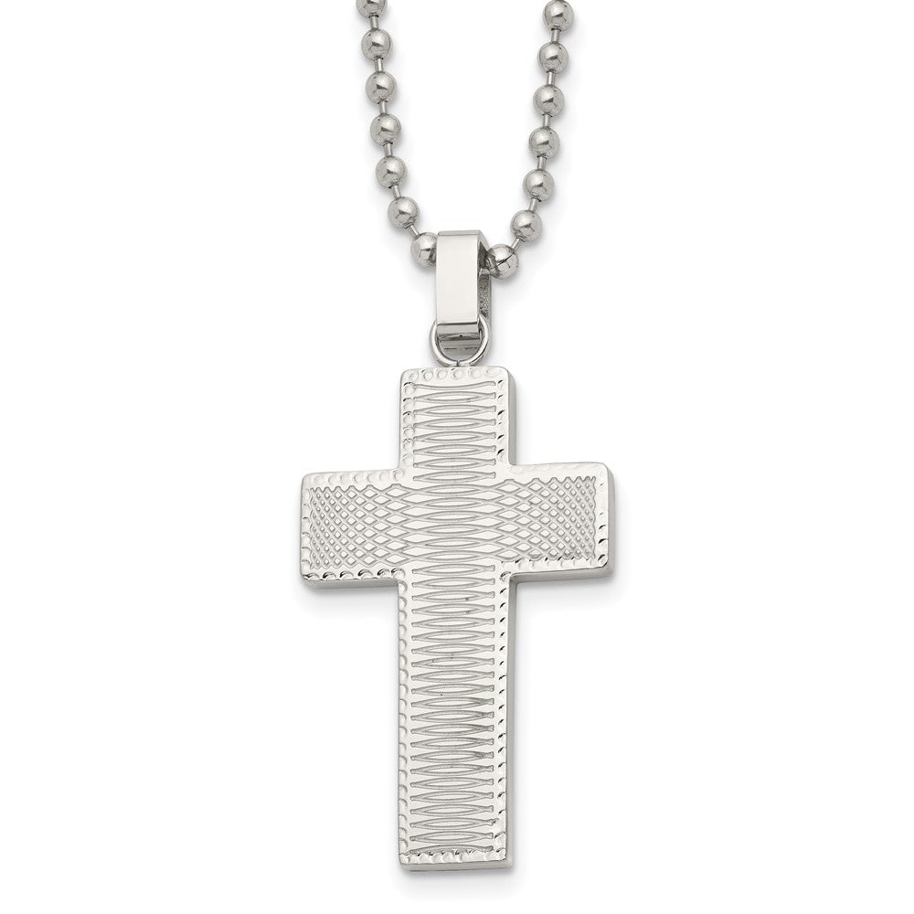 Men's Stainless Steel Polished Laser Cut Cross Necklace, 22 Inch, Item N23158 by The Black Bow Jewelry Co.