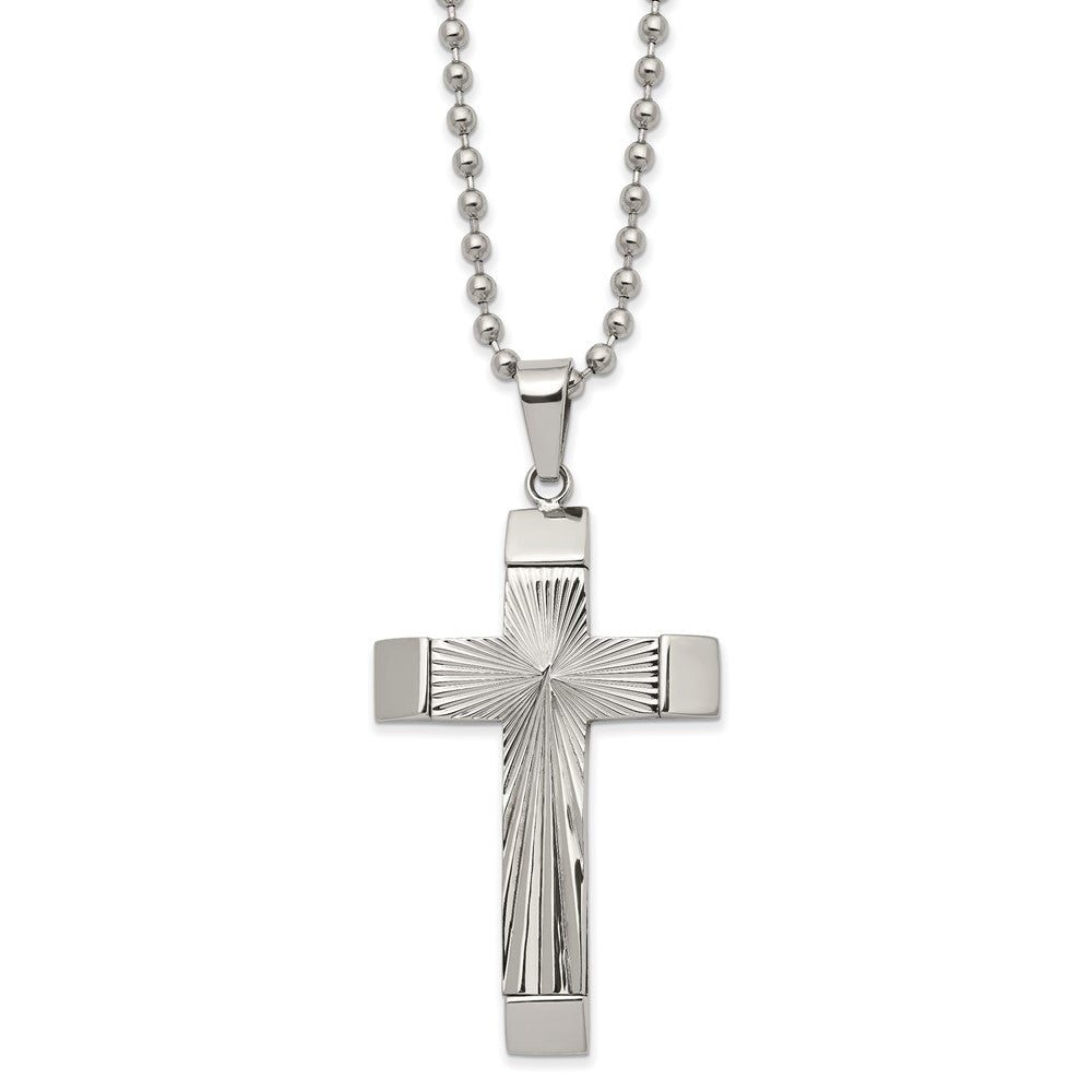 Men's Stainless Steel Starburst Cross Necklace, 22 Inch, Item N23160 by The Black Bow Jewelry Co.