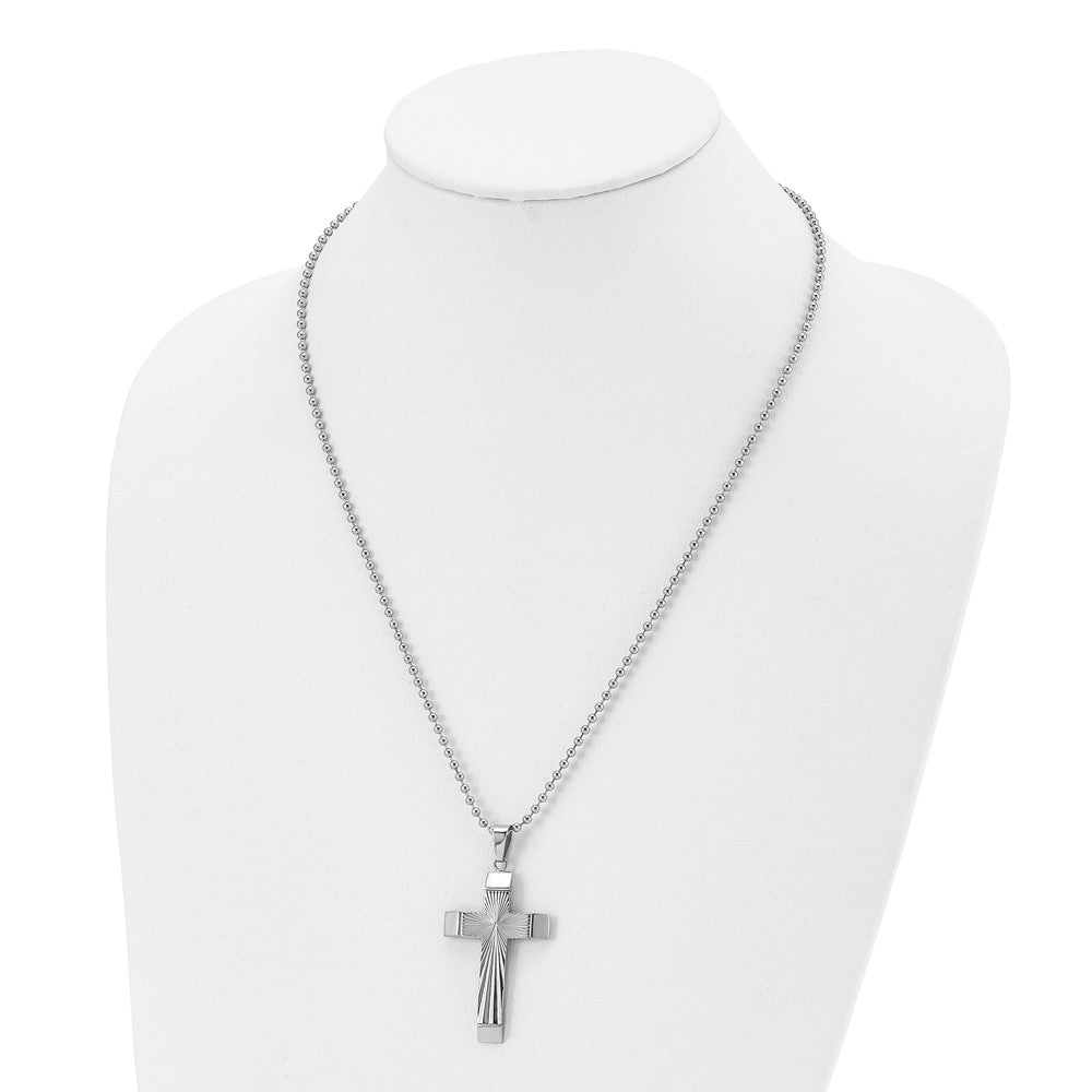 Alternate view of the Men's Stainless Steel Starburst Cross Necklace, 22 Inch by The Black Bow Jewelry Co.