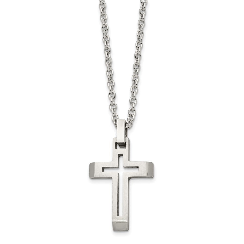 Alternate view of the Mens Stainless Steel Brushed & Polished Voided Cross Necklace, 20 Inch by The Black Bow Jewelry Co.