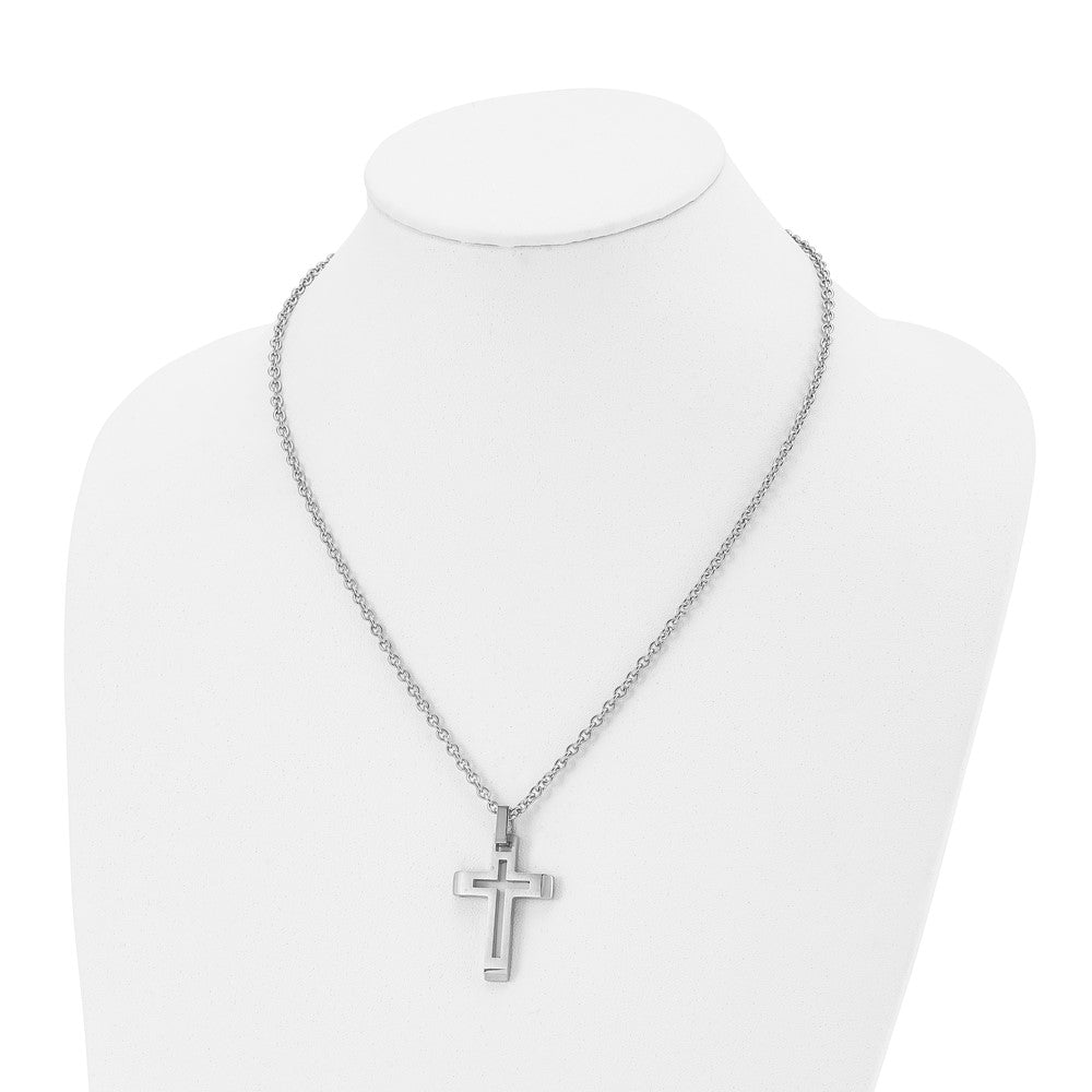 Alternate view of the Mens Stainless Steel Brushed & Polished Voided Cross Necklace, 20 Inch by The Black Bow Jewelry Co.