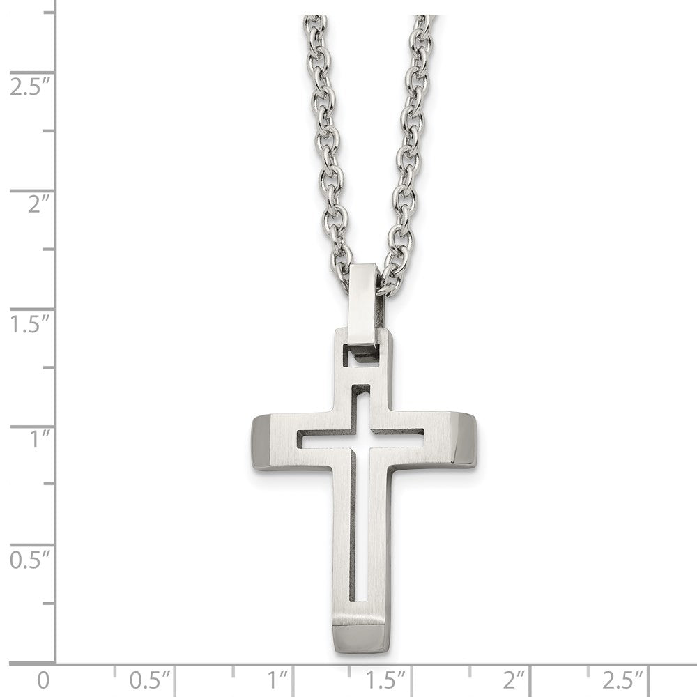 Alternate view of the Mens Stainless Steel Brushed & Polished Voided Cross Necklace, 20 Inch by The Black Bow Jewelry Co.