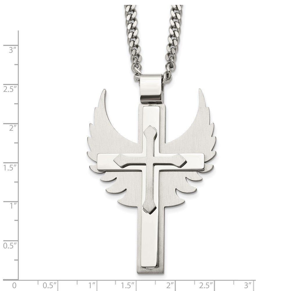 Alternate view of the Mens Stainless Steel XL Winged Cross Necklace, 20 Inch by The Black Bow Jewelry Co.