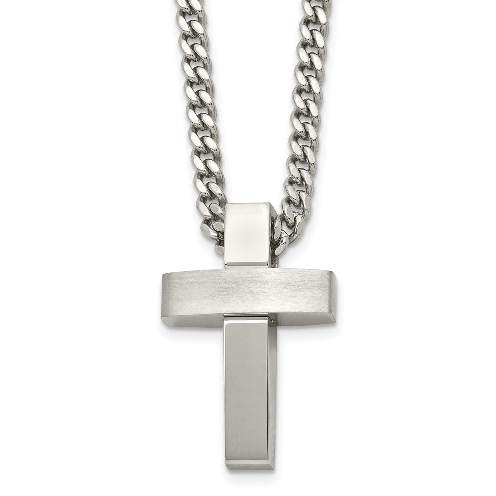 Men's Stainless Steel Large Brushed & Polished Cross Necklace, 20 Inch, Item N23165 by The Black Bow Jewelry Co.