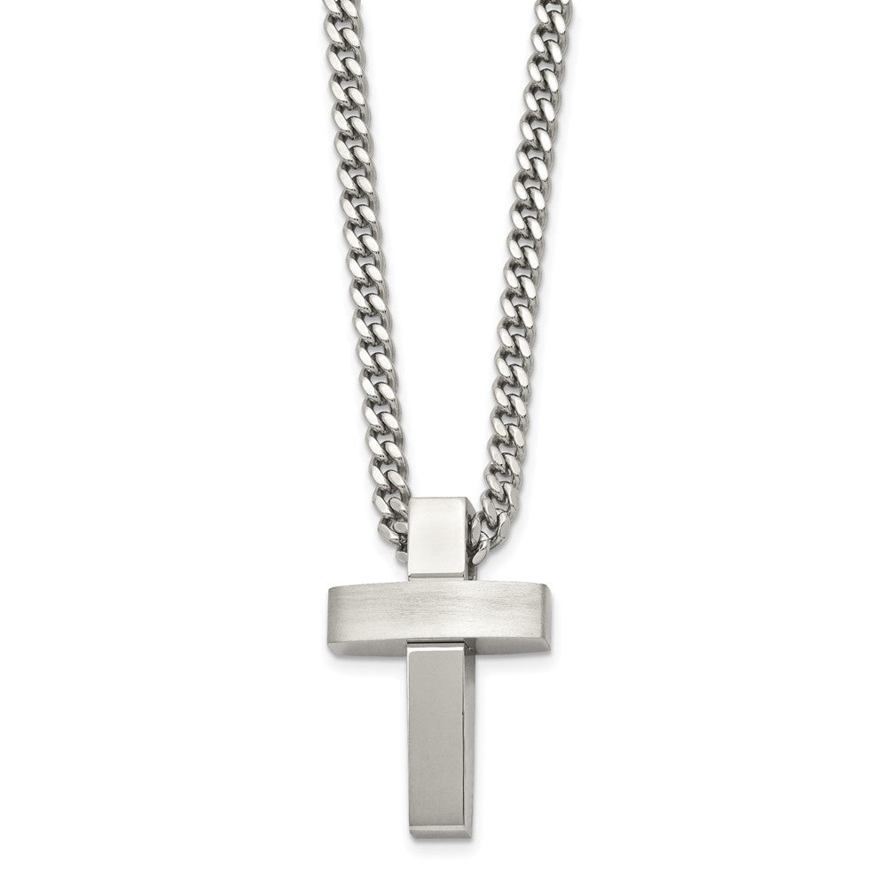 Alternate view of the Men's Stainless Steel Large Brushed & Polished Cross Necklace, 20 Inch by The Black Bow Jewelry Co.