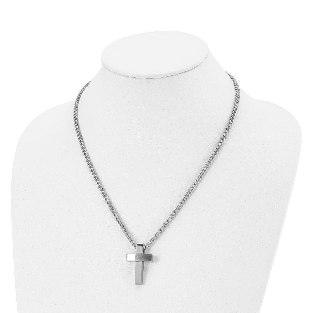 Alternate view of the Men's Stainless Steel Large Brushed & Polished Cross Necklace, 20 Inch by The Black Bow Jewelry Co.