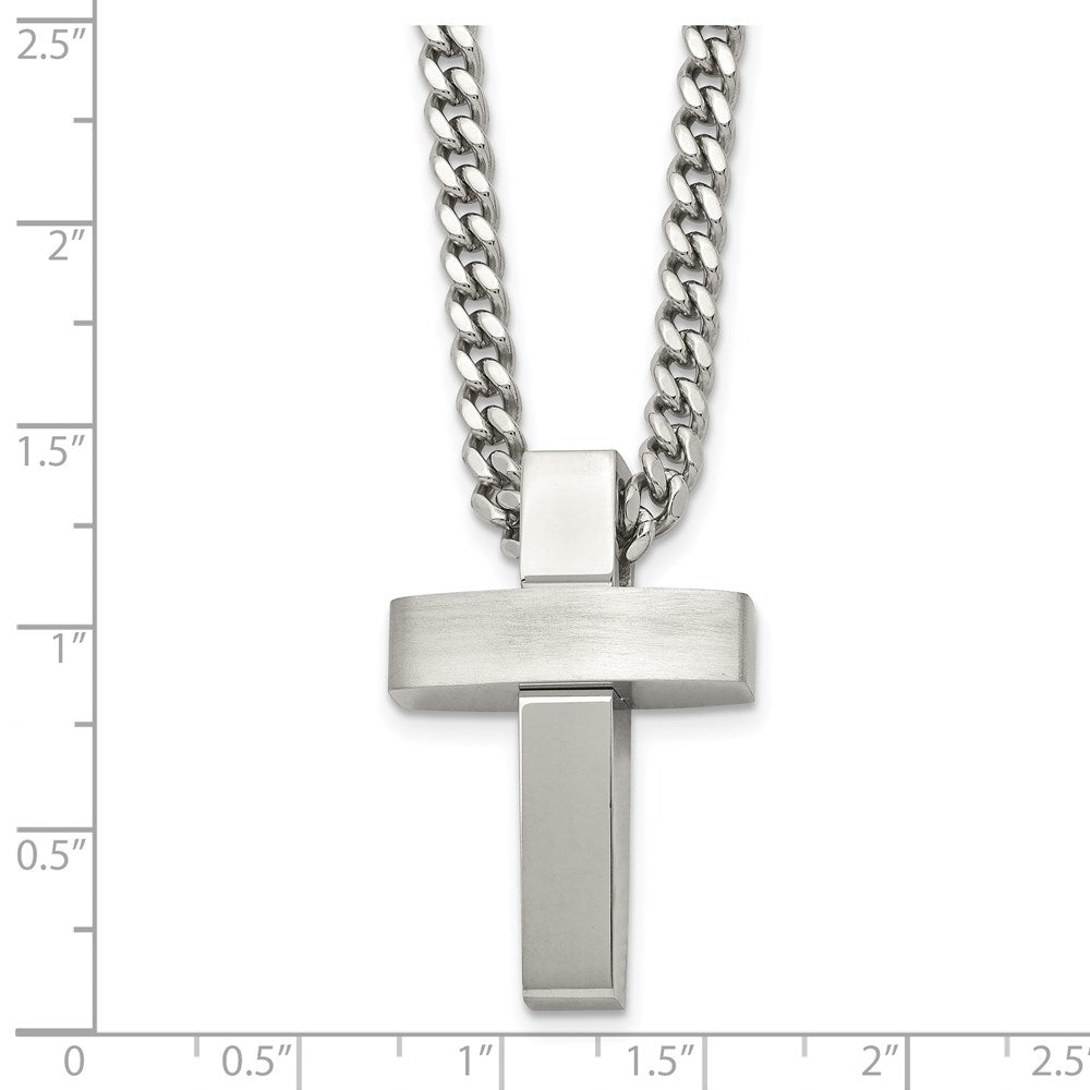 Alternate view of the Men's Stainless Steel Large Brushed & Polished Cross Necklace, 20 Inch by The Black Bow Jewelry Co.