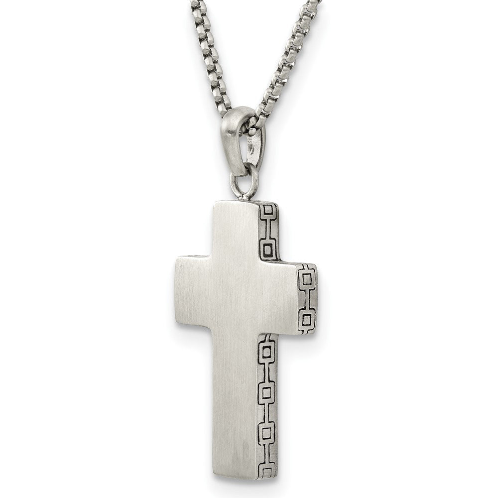 Alternate view of the Men's Stainless Steel Brushed Black Oxidized Cross Necklace, 19.75 In by The Black Bow Jewelry Co.