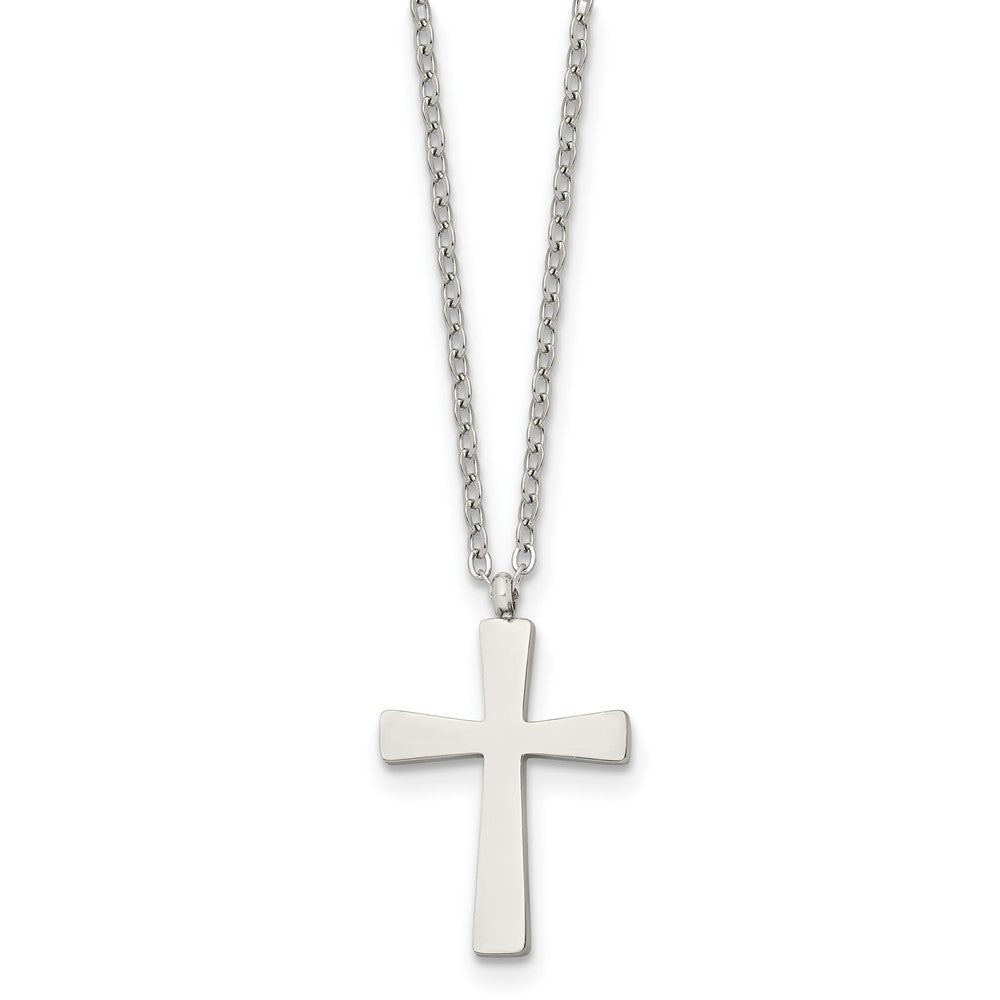 Stainless Steel Polished Small Cross Necklace, 18 Inch, Item N23167 by The Black Bow Jewelry Co.