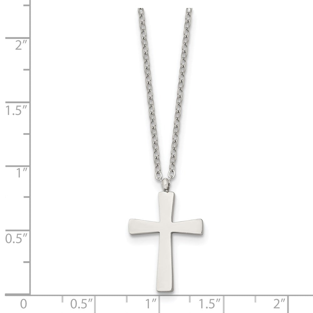 Alternate view of the Stainless Steel Polished Small Cross Necklace, 18 Inch by The Black Bow Jewelry Co.