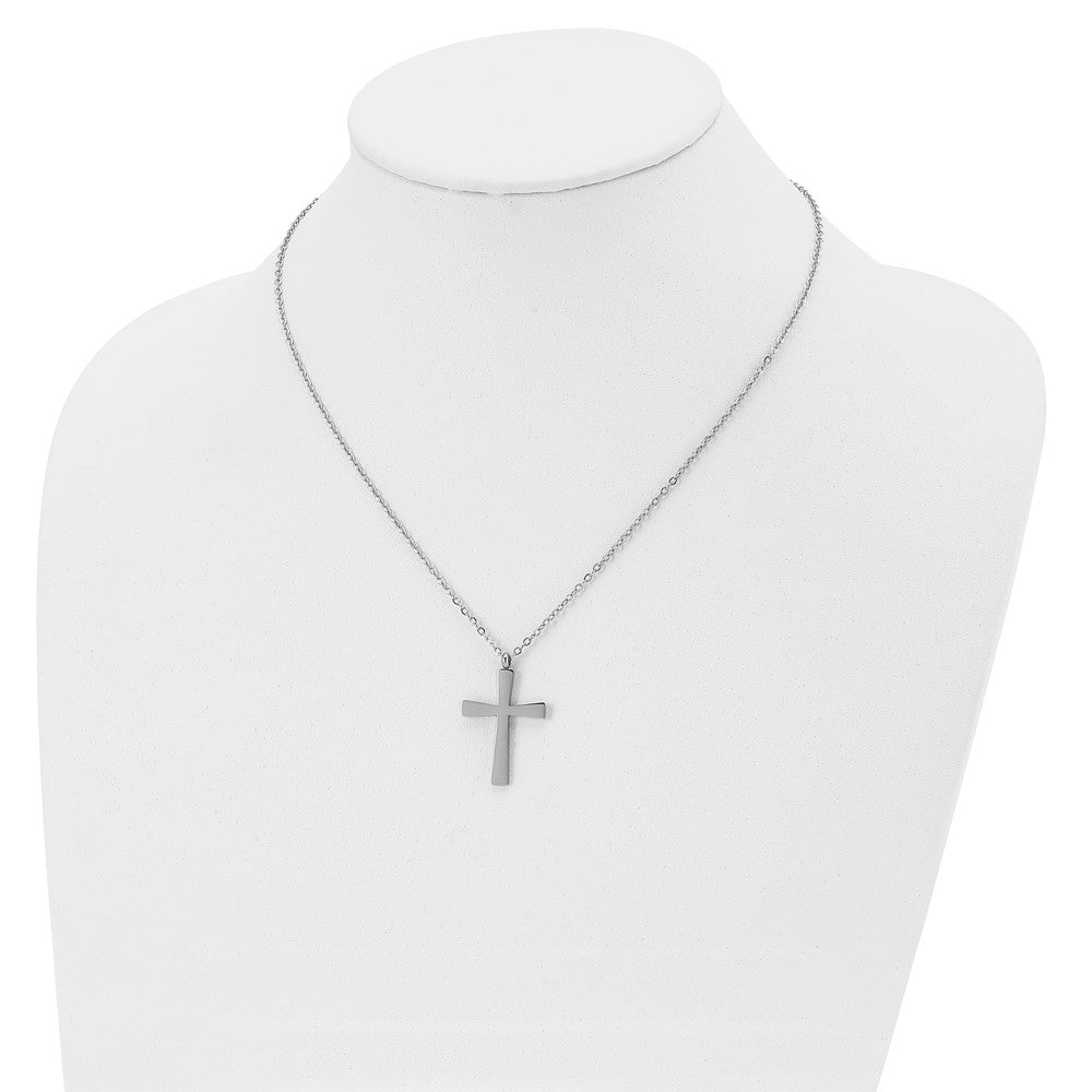 Alternate view of the Stainless Steel Polished Cross Necklace, 18 Inch by The Black Bow Jewelry Co.