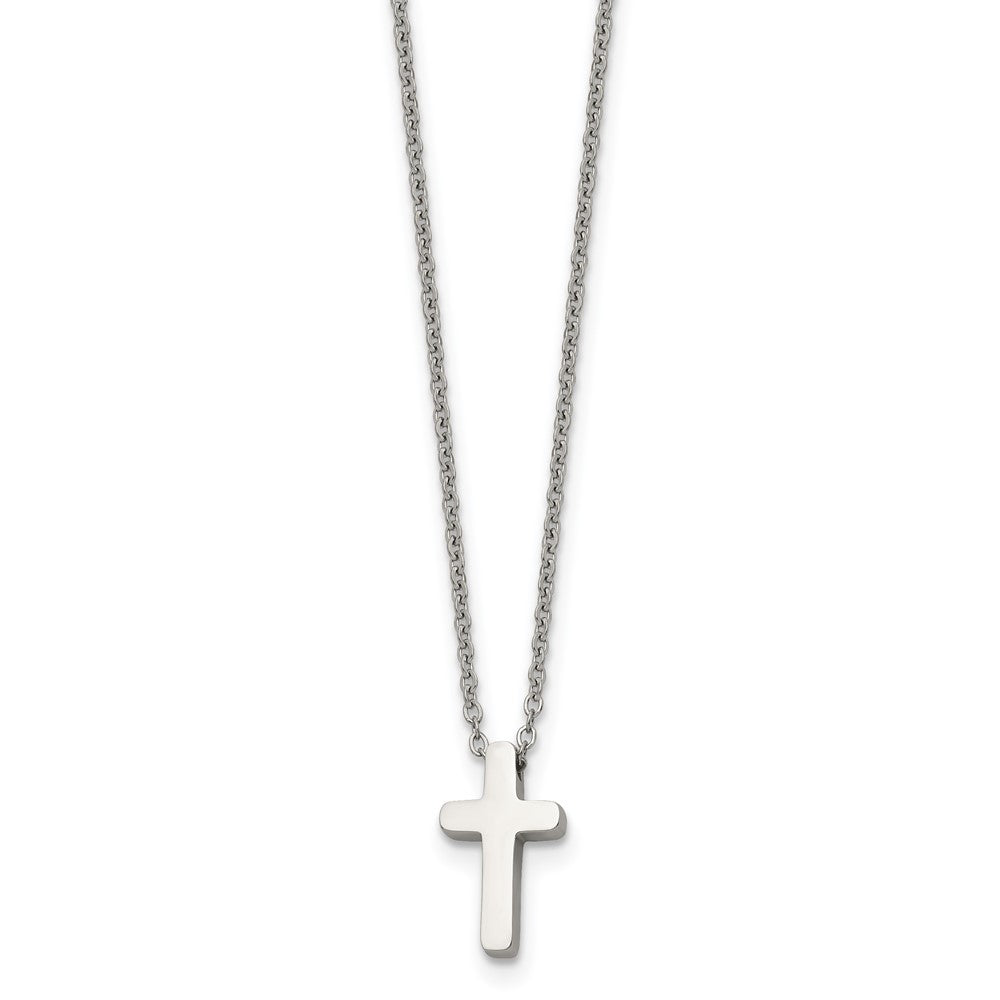 Stainless Steel Polished XS Tiny 8 x 14mm Cross Necklace, 16 Inch, Item N23169 by The Black Bow Jewelry Co.