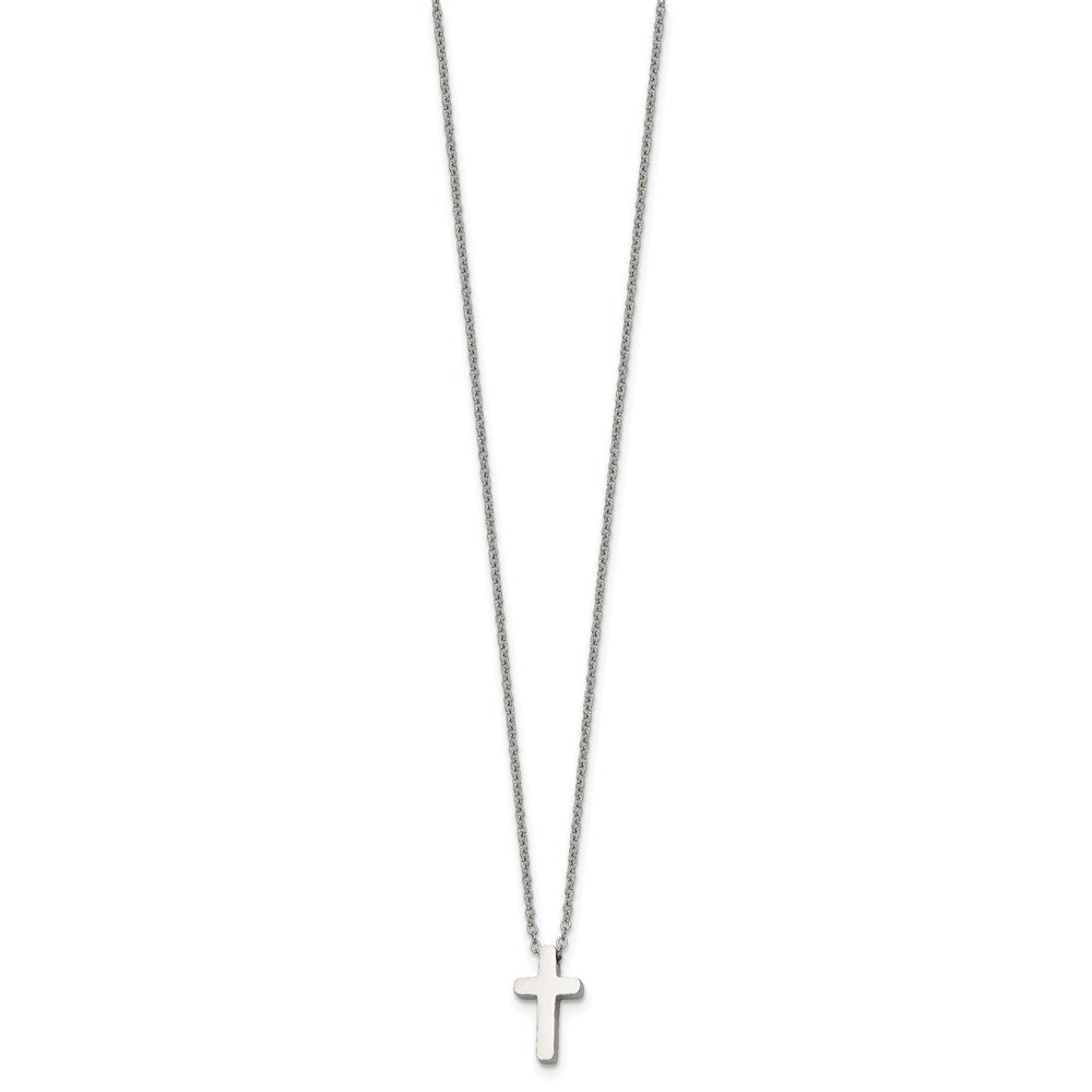 Alternate view of the Stainless Steel Polished XS Tiny 8 x 14mm Cross Necklace, 16 Inch by The Black Bow Jewelry Co.