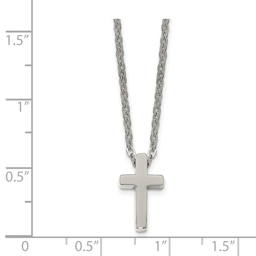 Alternate view of the Stainless Steel Polished XS Tiny 8 x 14mm Cross Necklace, 16 Inch by The Black Bow Jewelry Co.