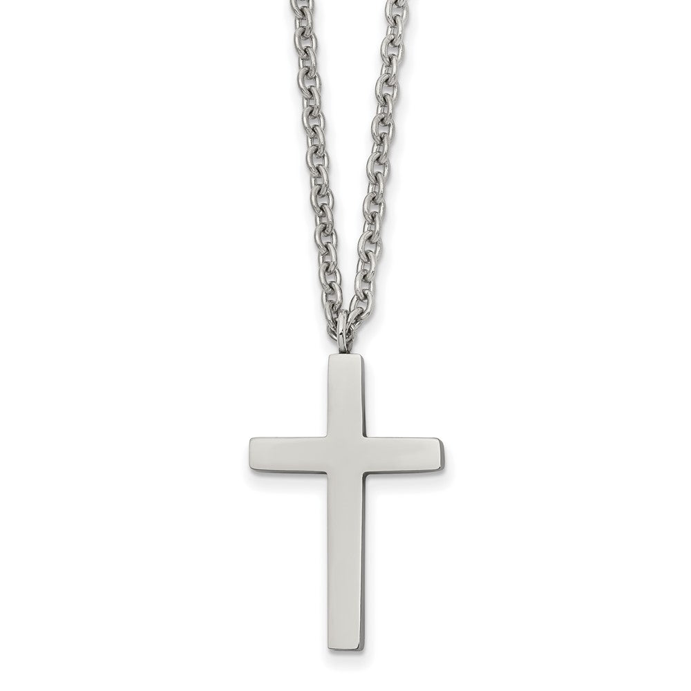Stainless Steel Polished 16 x 25mm Cross Necklace, 18 Inch, Item N23172 by The Black Bow Jewelry Co.