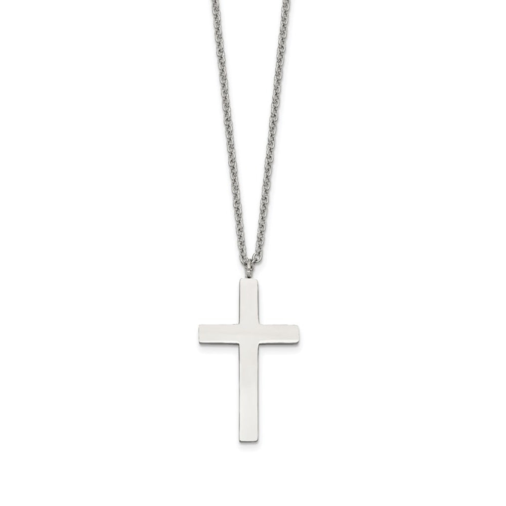 Stainless Steel Polished 20 x 35mm Cross Necklace, 18 Inch, Item N23173 by The Black Bow Jewelry Co.