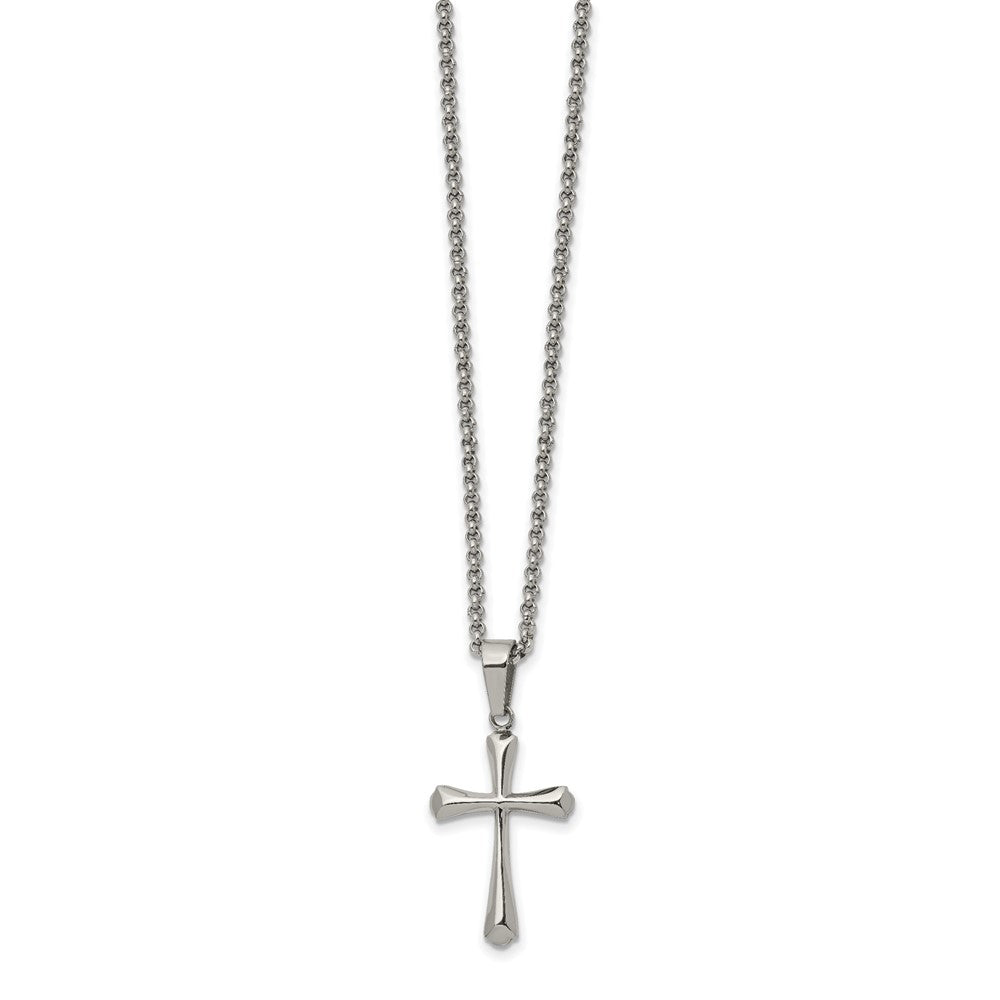 Stainless Steel Polished Cross Necklace, 22 Inch, Item N23175 by The Black Bow Jewelry Co.