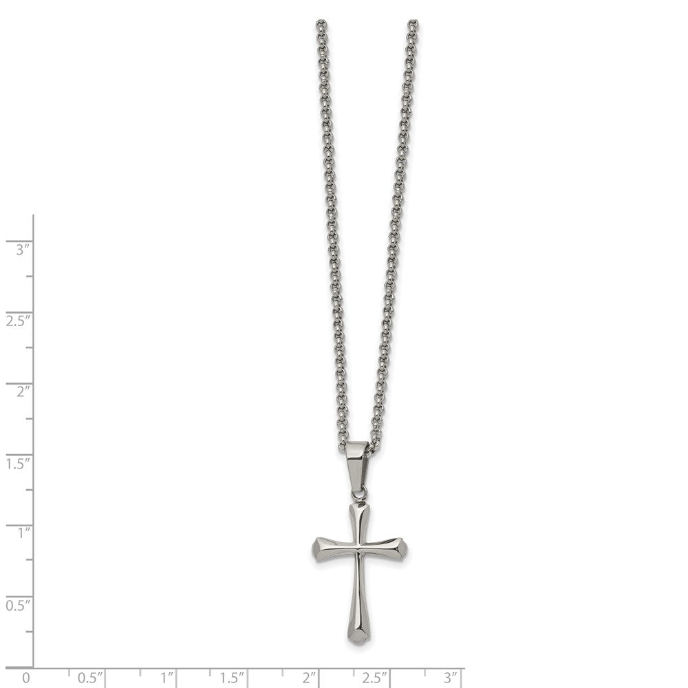 Alternate view of the Stainless Steel Polished Cross Necklace, 22 Inch by The Black Bow Jewelry Co.