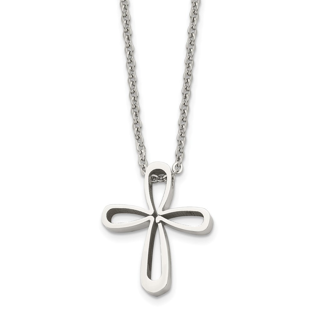 Stainless Steel Polished Looped Cross Necklace, 18 Inch, Item N23177 by The Black Bow Jewelry Co.