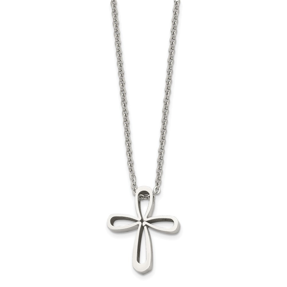 Alternate view of the Stainless Steel Polished Looped Cross Necklace, 18 Inch by The Black Bow Jewelry Co.
