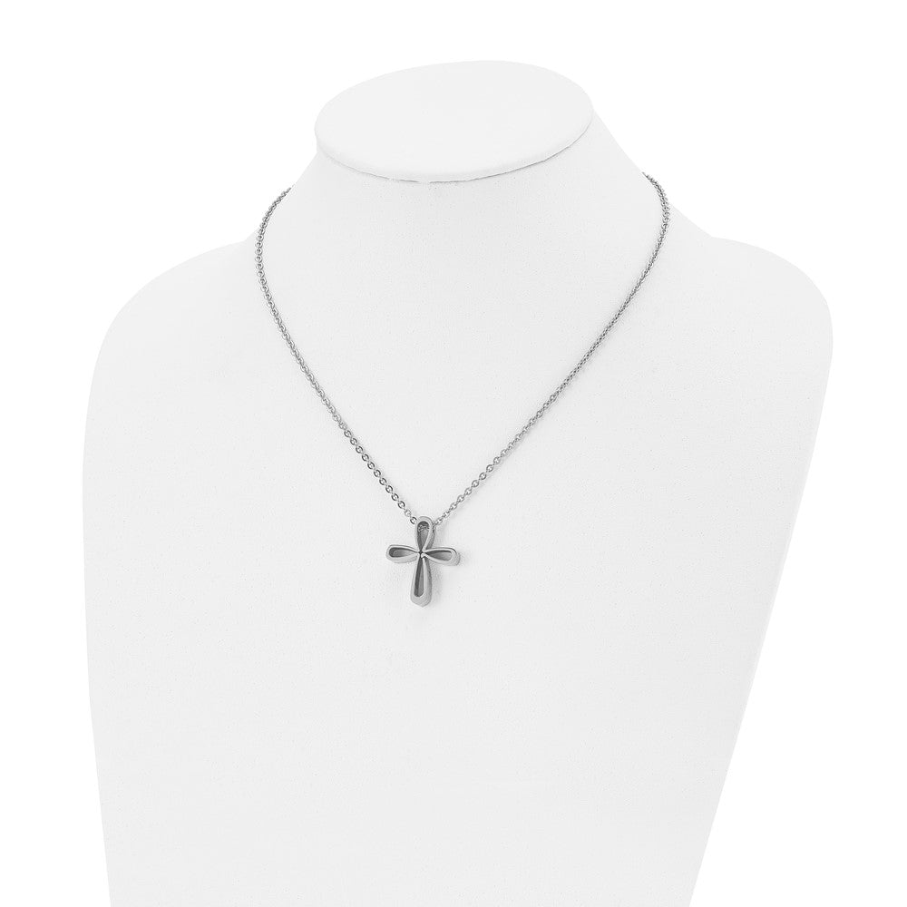 Alternate view of the Stainless Steel Polished Looped Cross Necklace, 18 Inch by The Black Bow Jewelry Co.
