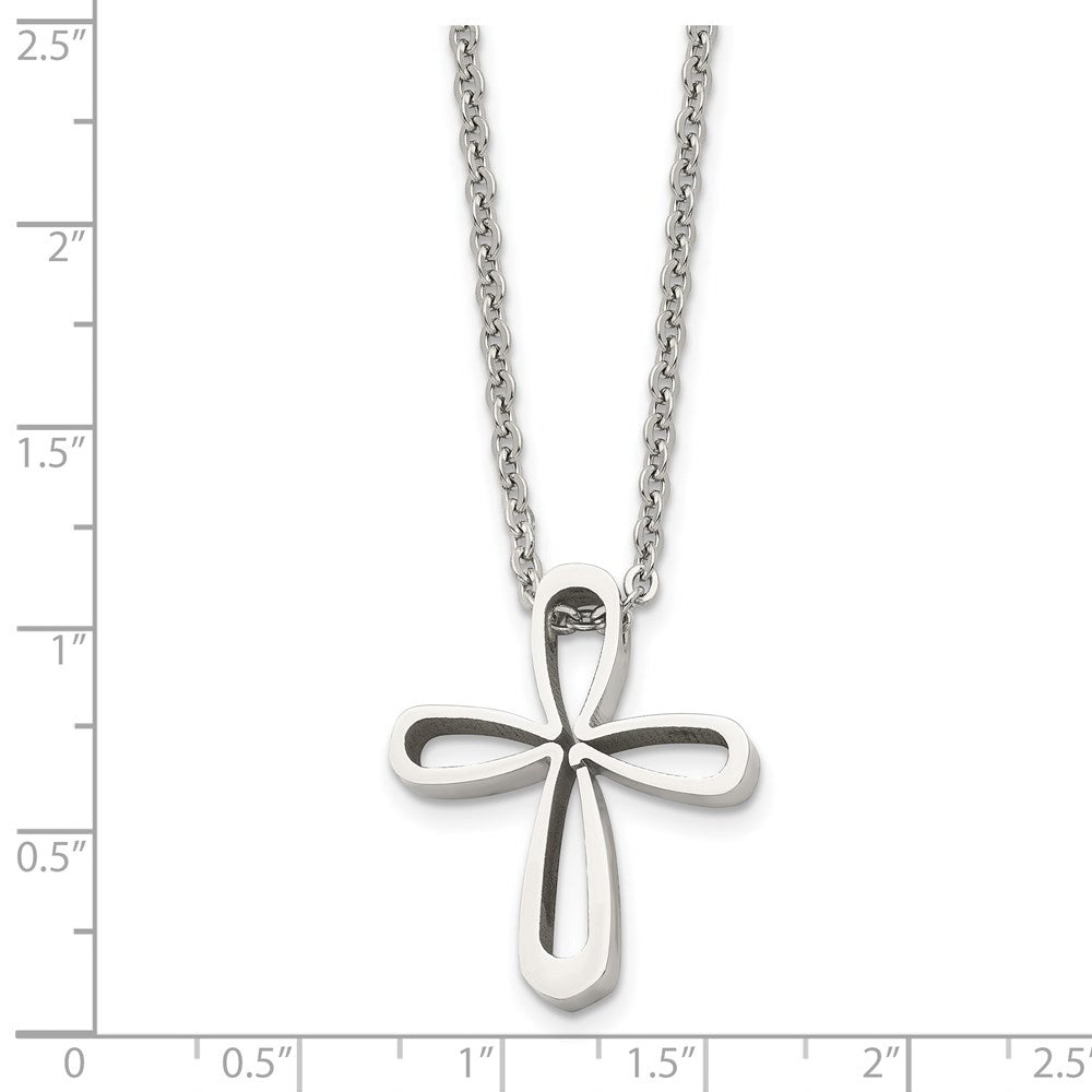 Alternate view of the Stainless Steel Polished Looped Cross Necklace, 18 Inch by The Black Bow Jewelry Co.