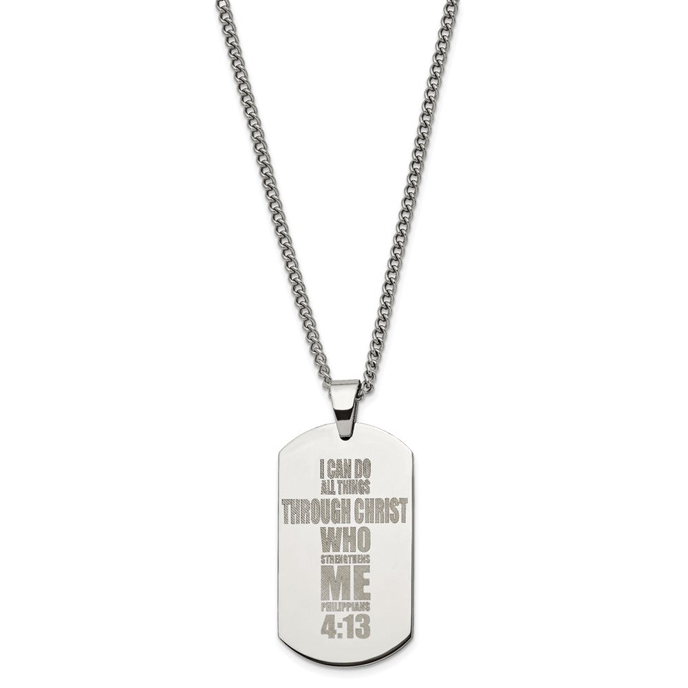 Alternate view of the Stainless Steel Lasered Philippians 4:13 Dog Tag Necklace, 24 Inch by The Black Bow Jewelry Co.