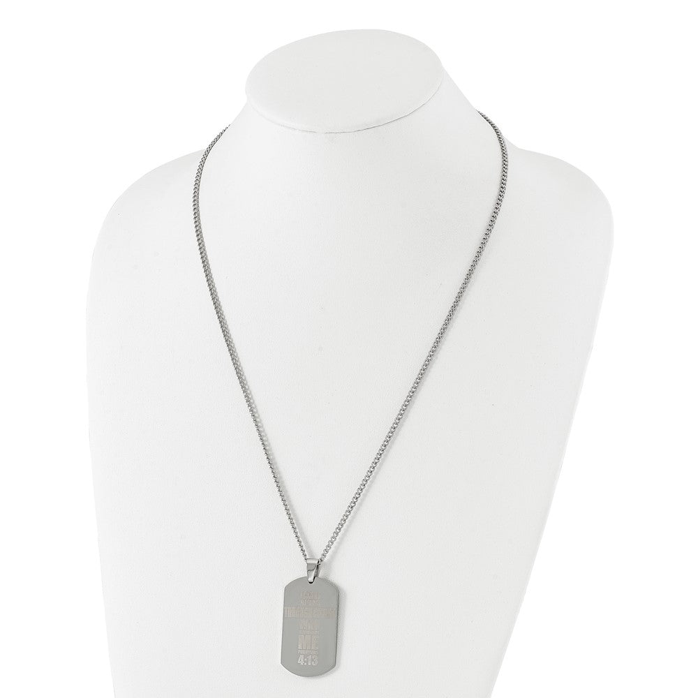 Alternate view of the Stainless Steel Lasered Philippians 4:13 Dog Tag Necklace, 24 Inch by The Black Bow Jewelry Co.