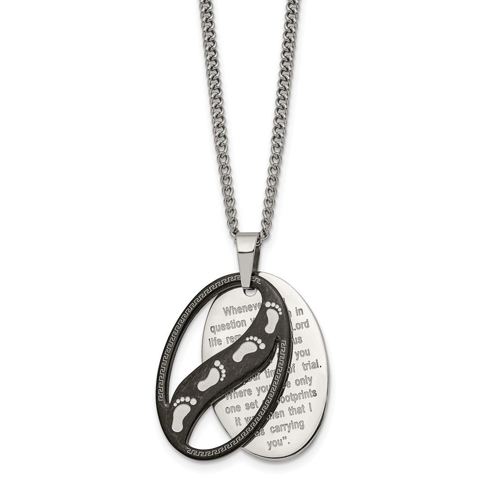 Stainless Steel Polished & Black Plated Footprints Necklace, 24 Inch, Item N23179 by The Black Bow Jewelry Co.