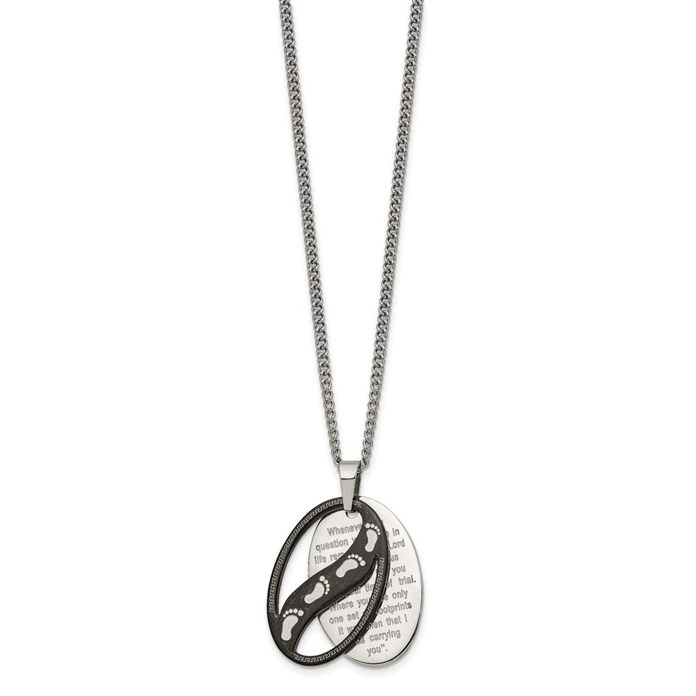 Alternate view of the Stainless Steel Polished & Black Plated Footprints Necklace, 24 Inch by The Black Bow Jewelry Co.