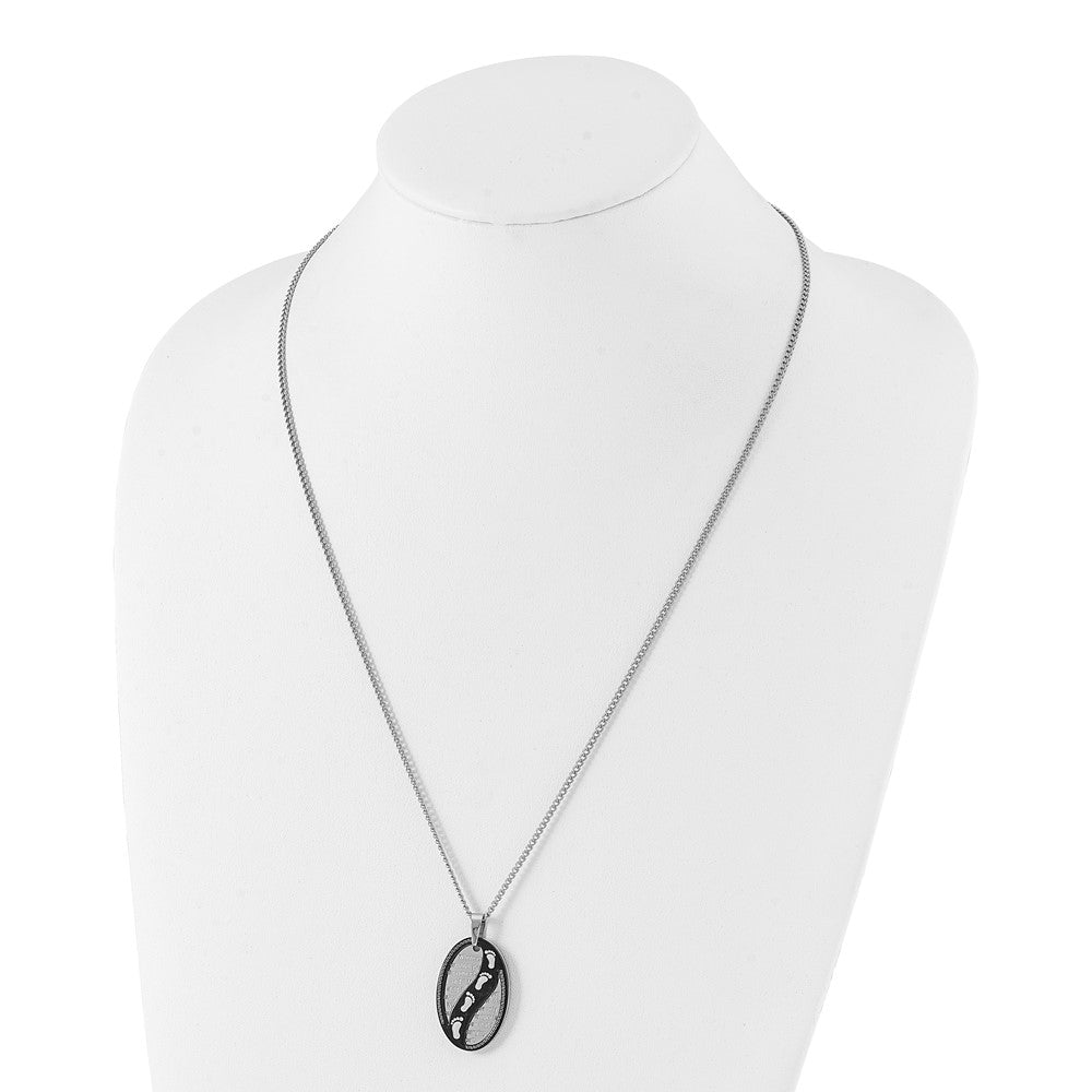 Alternate view of the Stainless Steel Polished & Black Plated Footprints Necklace, 24 Inch by The Black Bow Jewelry Co.