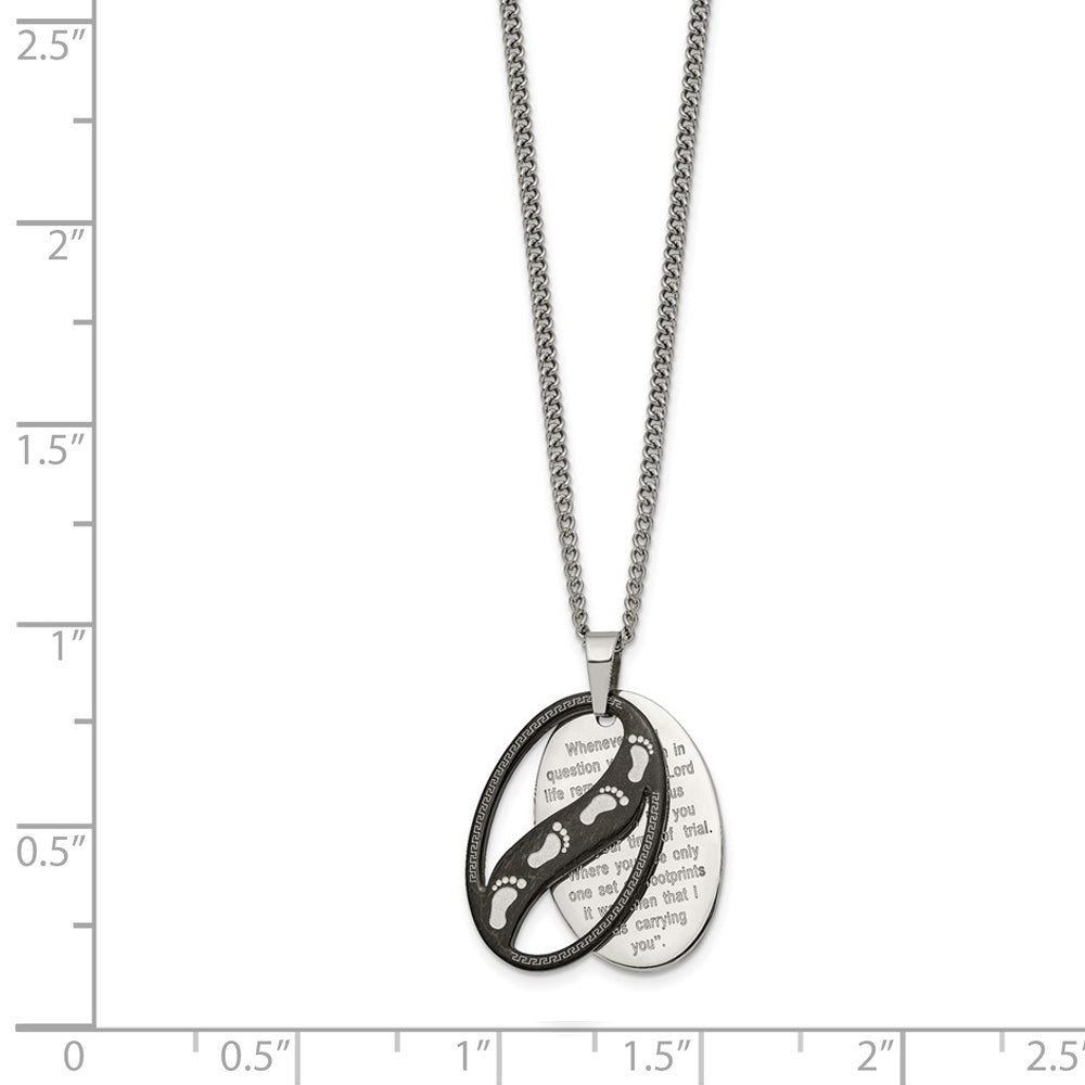 Alternate view of the Stainless Steel Polished & Black Plated Footprints Necklace, 24 Inch by The Black Bow Jewelry Co.