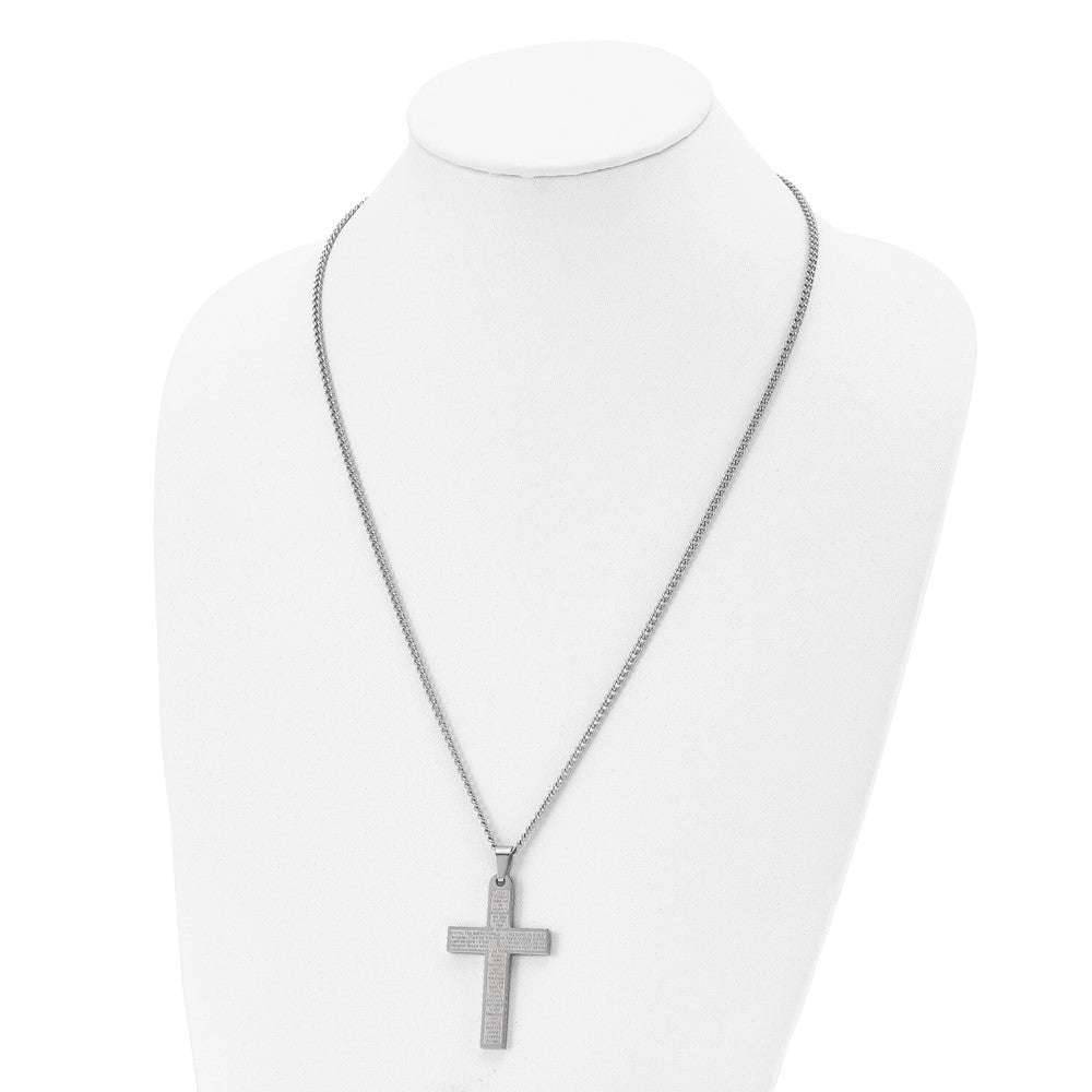 Alternate view of the Men's Stainless Steel Large Lord's Prayer Cross Necklace, 24 Inch by The Black Bow Jewelry Co.