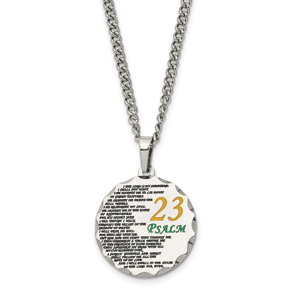 Stainless Steel Acid Etched Psalm 23 Disc Necklace, 24 Inch, Item N23182 by The Black Bow Jewelry Co.