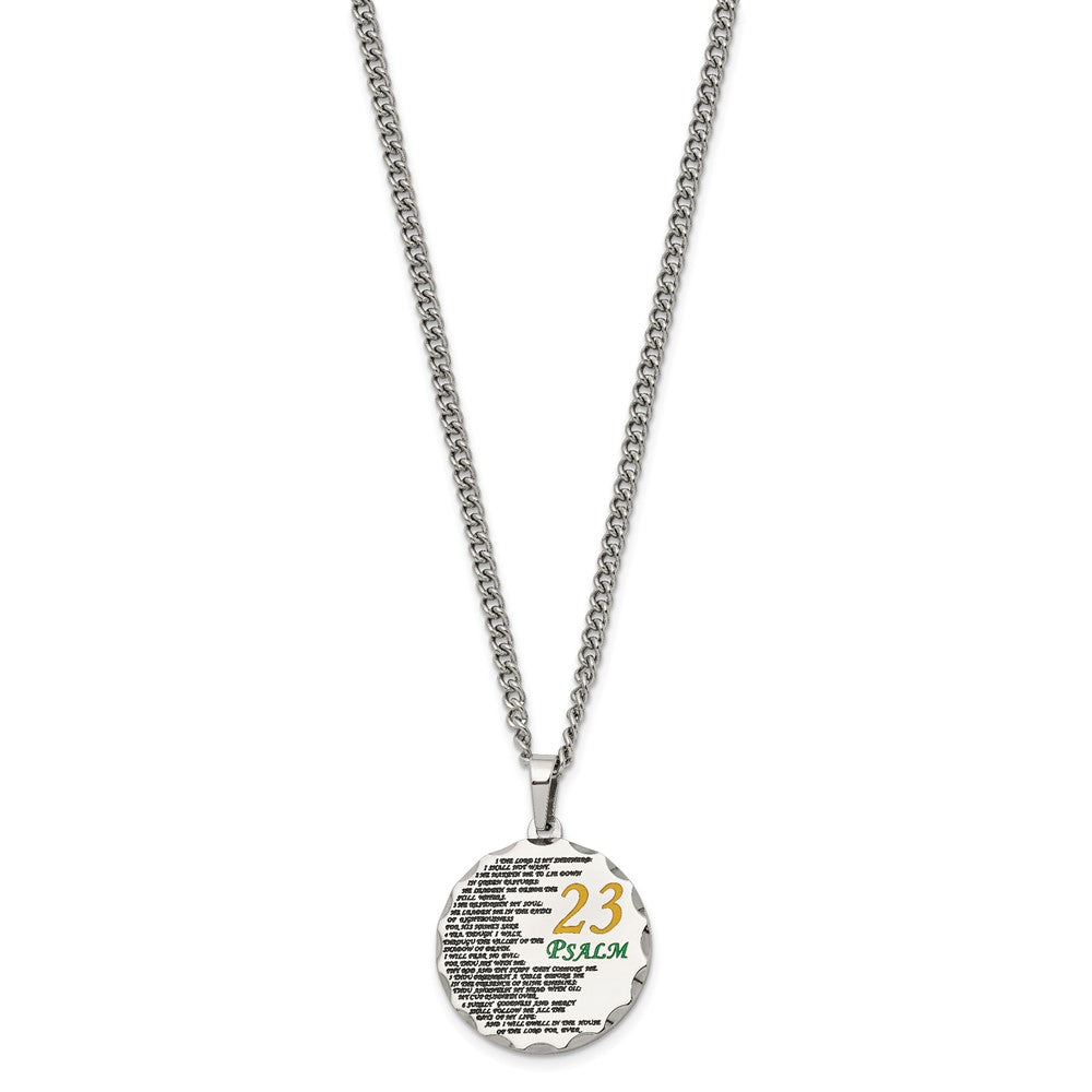 Alternate view of the Stainless Steel Acid Etched Psalm 23 Disc Necklace, 24 Inch by The Black Bow Jewelry Co.